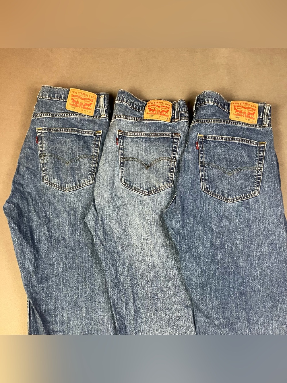 Levis 505 Jeans Men’s Size 36x32 Regular Fit Straight Leg Blue Denim (Lot of 3).